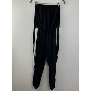 SKEMO Basics Black Strapless Jumpsuit Tie Back Elasticized Leg Cuffs Size XS